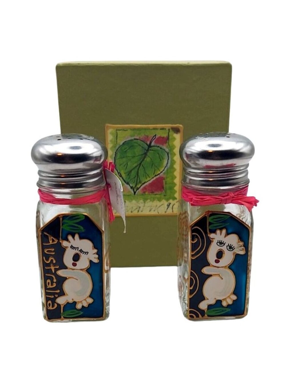 Koala Bear Glass Shakers Salt Pepper Hand Painted Liza Enger Australia Gift Box